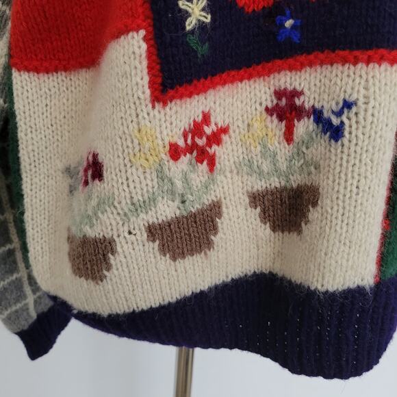 Vintage Women Novelty Twee Shetland Wool Sweater Granny Country Patchwork Large - Picture 7 of 13